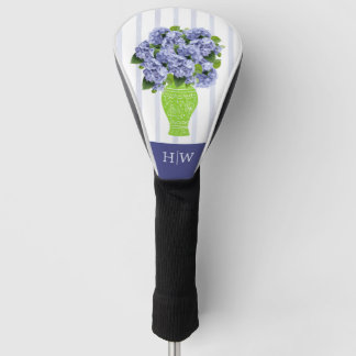 Couvre-club De Golf Hydrangea Bleu Vase Floral Monogramme Côtière