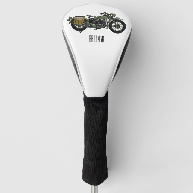 Couvre-club De Golf Illustration d'une moto de croiseur militaire (Devant)