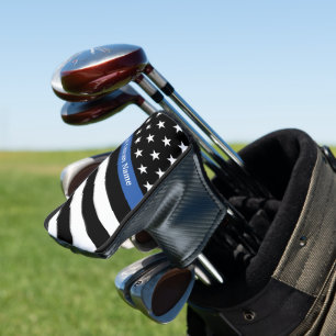Couvre-club De Golf Indicateur Monogramme de ligne bleue mince