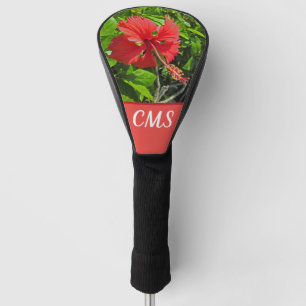 Couvre-club De Golf Initiales de fleurs tropicales brillantes rose île