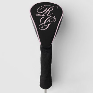 Couvre-club De Golf Initiales de script Monogramme rose et noir