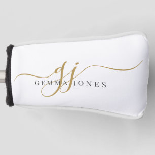 Couvre-club De Golf Initiales du Monogramme de script or moderne noir