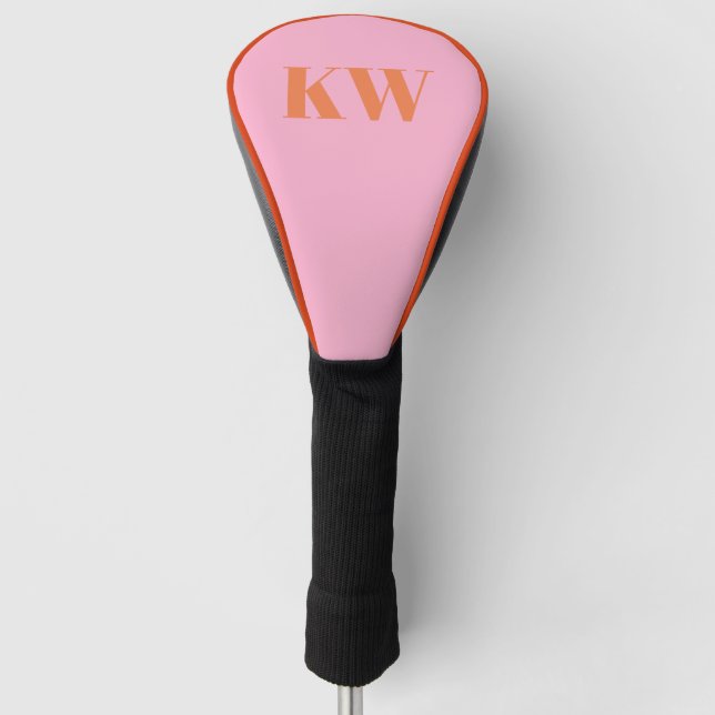 Couvre-club De Golf Initiales du Monogramme rose moderne personnalisée (Devant)