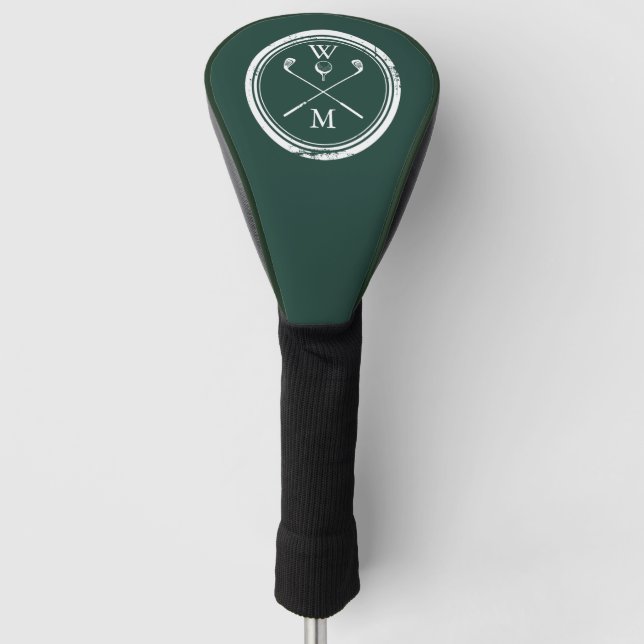 Couvre-club De Golf Initiales Monogrammes modernes Emerald Green (Devant)