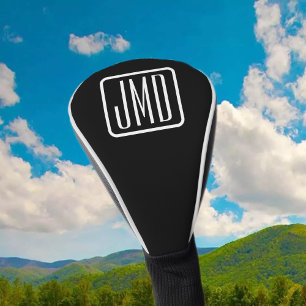 Couvre-club De Golf Initiales monogrammes modernes   Noir & Blanc