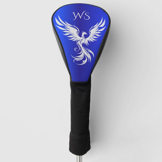 Couvre-club De Golf Initiales Monogrammes Phoenix Métalliques Bleus (Devant)