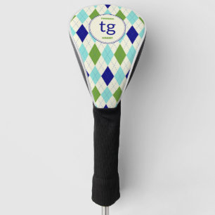 Couvre-club De Golf Jacquard bleu et vert tendance Motif Monogramme mo