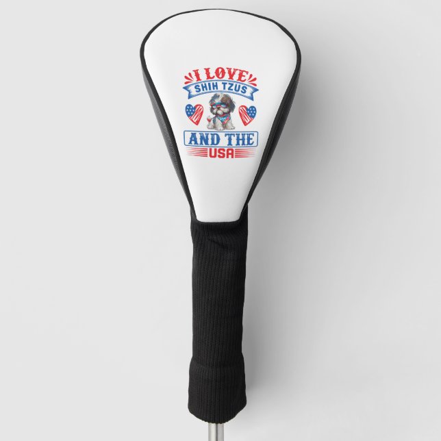 Couvre-club De Golf J'aime Shih Tzus et les USA (Devant)