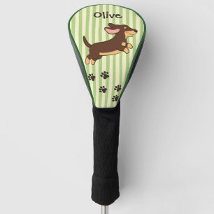 Couvre-club De Golf Joli chien teckel marron bronzé rayures vertes