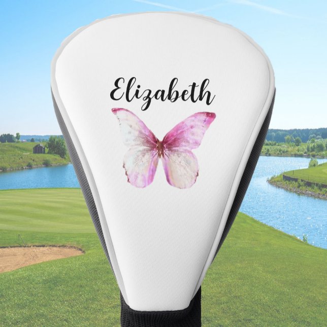 Couvre-club De Golf Joli papillon rose avec nom personnalisé dames (Créateur téléchargé)