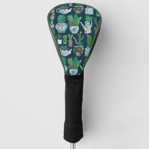Couvre-club De Golf Joli vases floral bleu cactus succulent motif