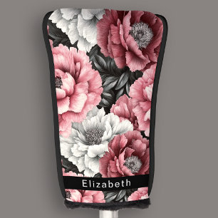 Couvre-club De Golf Jolie Pivoine Rose et Blanche Personnalisée