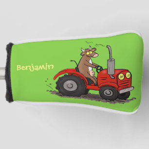 Couvre-club De Golf Jolie vache heureuse conduisant un dessin animé de