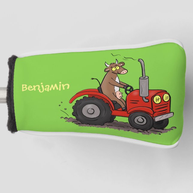Couvre-club De Golf Jolie vache heureuse conduisant un dessin animé de (Devant)