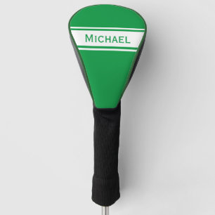 Couvre-club De Golf Kelly Green White Stripes Nom moderne Monogramme