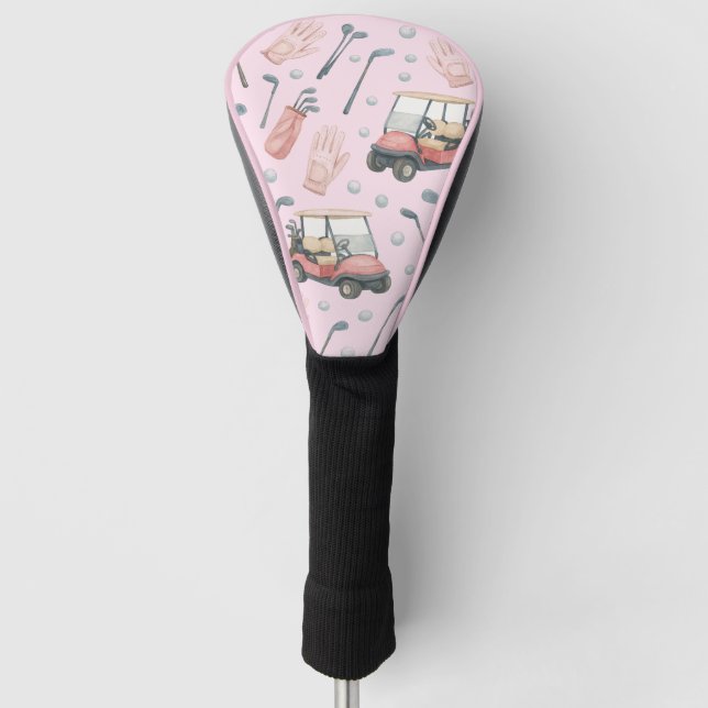 Couvre-club De Golf Ladies Pale Pink Golf Cart Pattern  (Devant)