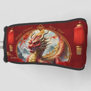 Couvre-club De Golf Le dragon chinois rouge or vous souhaite une bonne