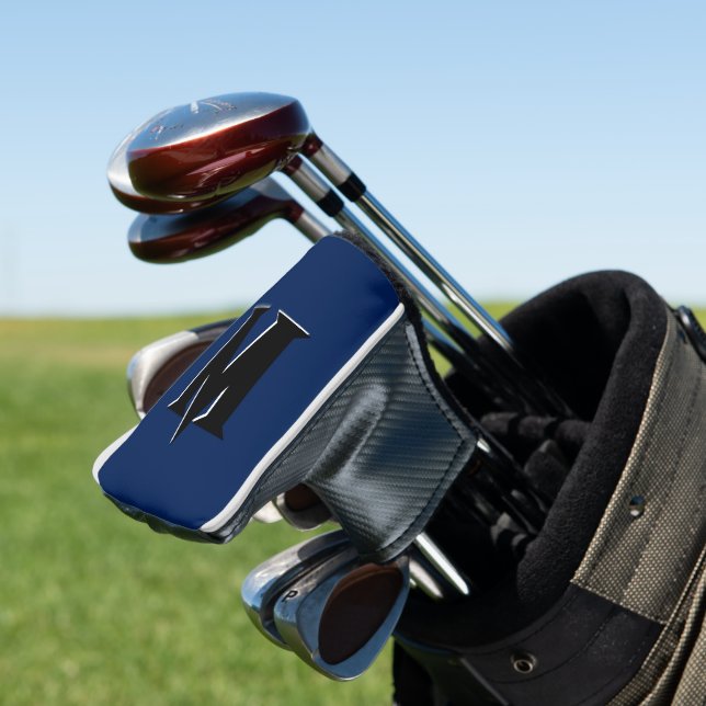 Couvre-club De Golf Lettre initiale personnalisée 3D noire | Navy Indi (In Situ)