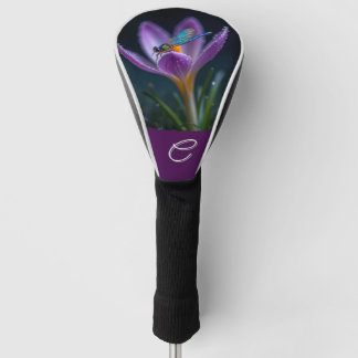 Couvre-club De Golf Libellule Crocus violet Monogramme/nom personnalis