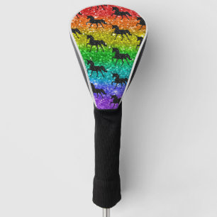 Couvre-club De Golf Licorne Silhouette Arc-en-ciel Paillettes Fierté L
