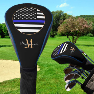 Couvre-club De Golf Ligne Bleue Mince drapeau Monogramme & Golf USA