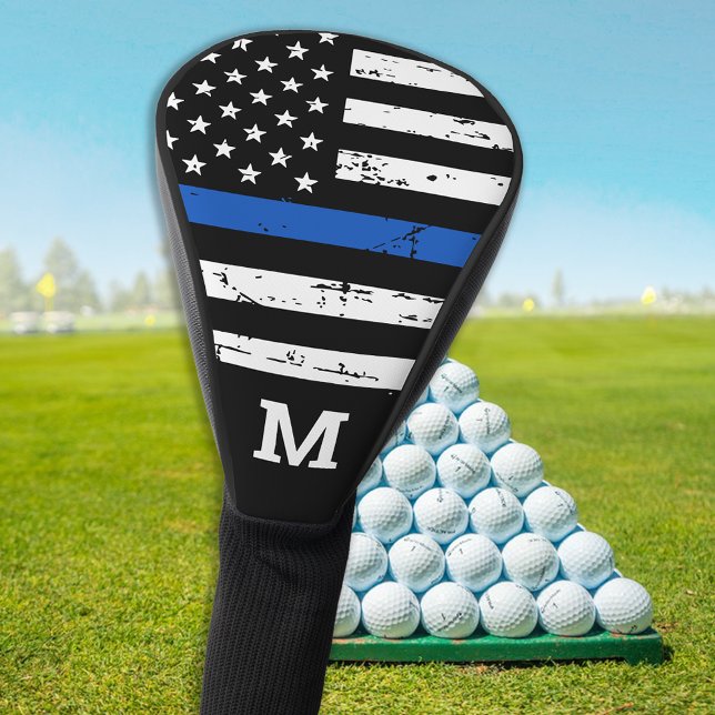 Couvre-club De Golf Ligne Bleue Mince Police Monogramme Personnalisé (Créateur téléchargé)