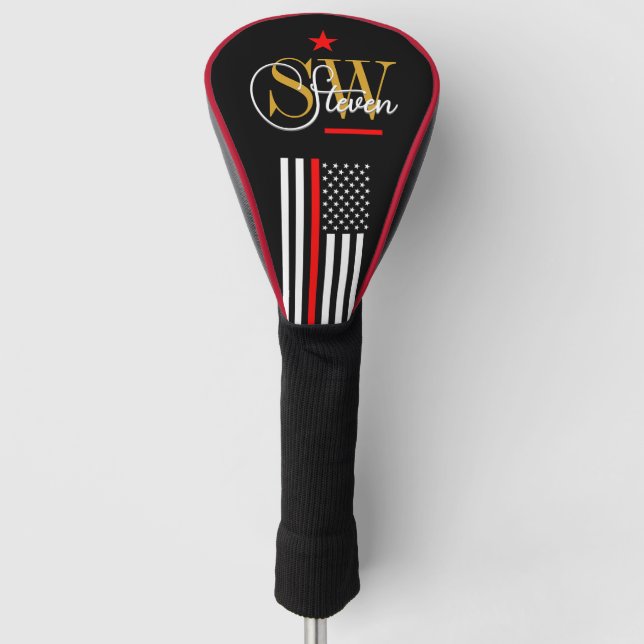 Couvre-club De Golf Ligne rouge & Nom monographique / Signature modern (Devant)
