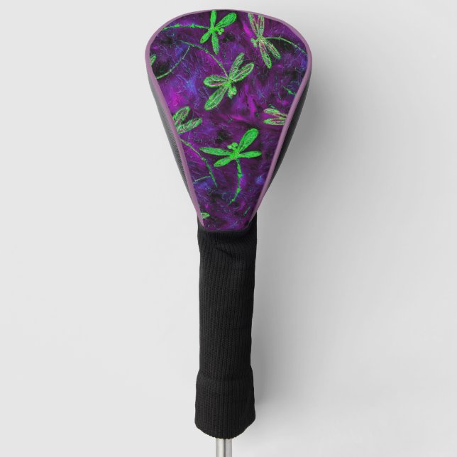 Couvre-club De Golf Lime Green Dragonlies sur Purple (Devant)