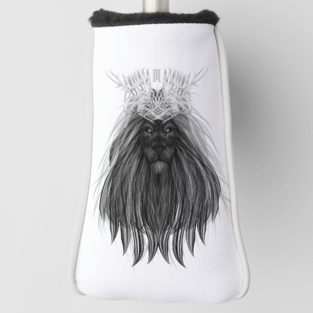 Couvre-club De Golf Lion noir avec couronne Antlers et monogramme (Tourné à 90°)
