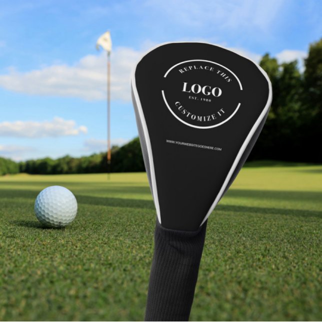 Couvre-club De Golf Logo d'entreprise Site Web Entreprise Client cadea (Custom professional business logo and website on black golf club head cover.)