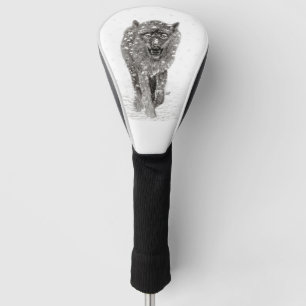Couvre-club De Golf Loup noir en colère dans la neige, hiver sauvage