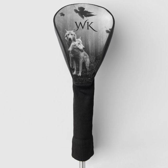 Couvre-club De Golf Loups merveilleux Noir et Blanc Leaf nous seul (Devant)