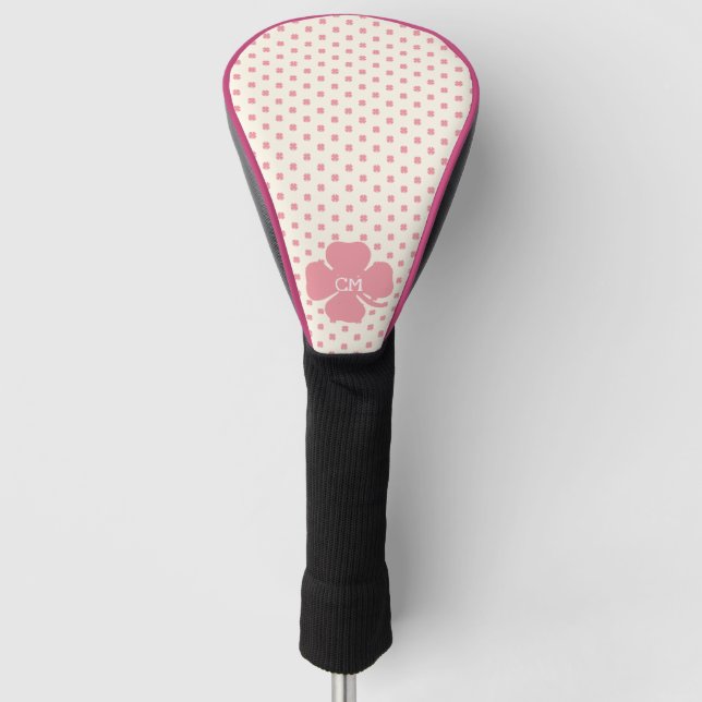 Couvre-club De Golf Lucky Pink Clover avec Monogramme (Devant)