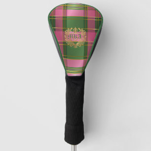 Couvre-club De Golf Luxe Rose Vert Carreaux Monogramme Golf Chic