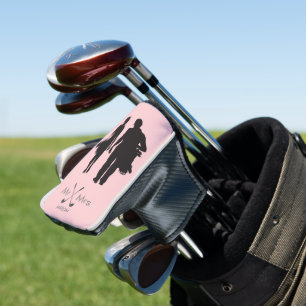 Couvre-club De Golf M. & Mme Blush Pink   Joueur de golf moderne Coupl