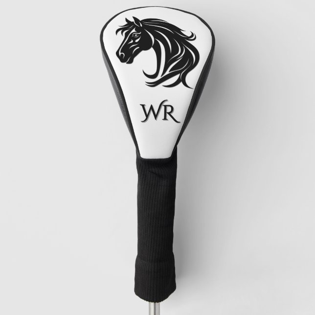 Couvre-club De Golf Magnificent Black Horse Head  Personal Initials (Devant)
