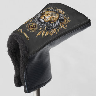 Couvre-club De Golf Majestic tête de lion doré avec crinière noire.