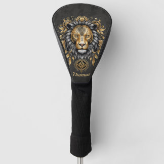 Couvre-club De Golf Majestic tête de lion doré avec crinière noire.