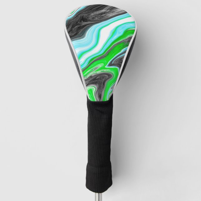 Couvre-club De Golf Marbre vert citron et bleu comme des perles (Devant)