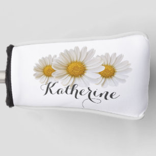 Couvre-club De Golf Marguerites blanches avec nom blanc
