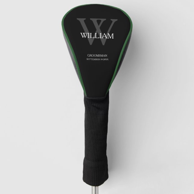 Couvre-club De Golf Mariage Groomsman Cadeau Moderne Monogram Chic Bla (Devant)