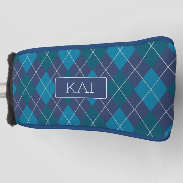 Couvre-club De Golf Marine Blues Jacquard Diamond Knit Motif avec nom (Devant)