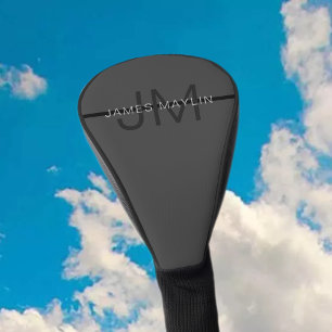 Couvre-club De Golf Masculine élégant gris foncé Nom et monogramme