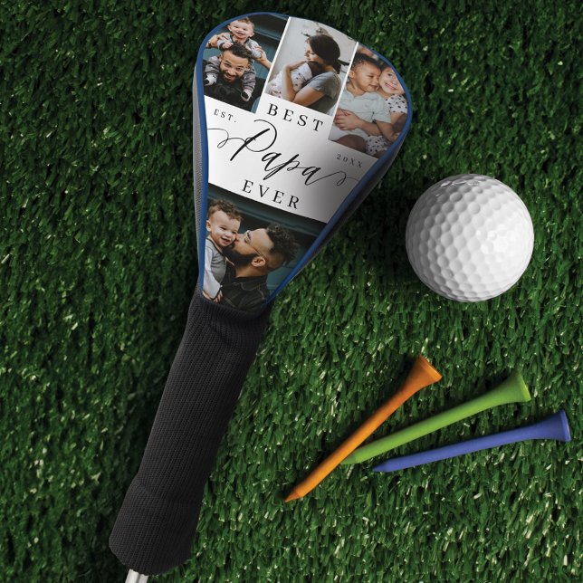 Couvre-club De Golf Meilleur Papa Ever Script Fête des pères Photo Col (Best Papa Ever Script Father's Day Photo Collage Golf Head Cover)