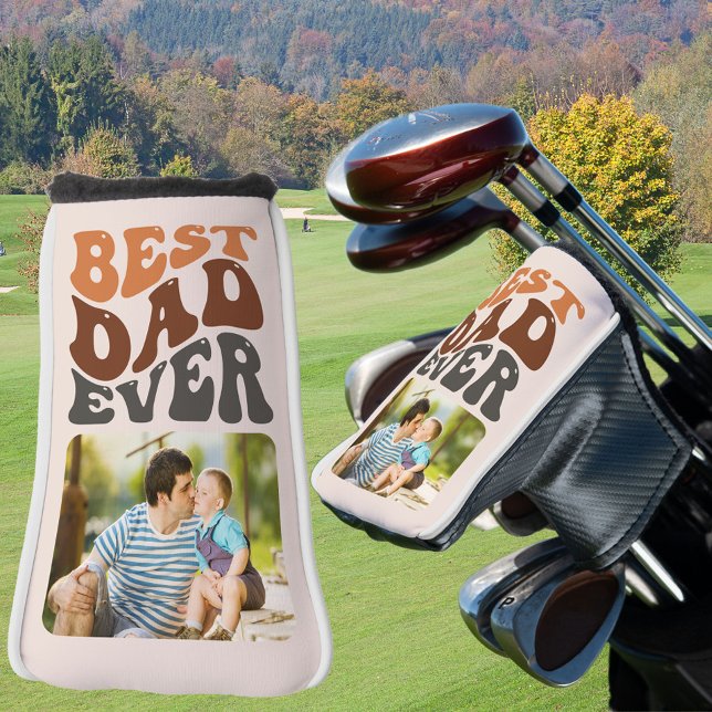 Couvre-club De Golf Meilleur Papa Jamais Photo Typographie rétro Super (Créateur téléchargé)