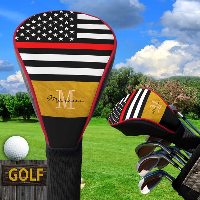 Couvre-club De Golf Mince Red Line & Firefighter Drapeau USA / Monogra (Créateur téléchargé)