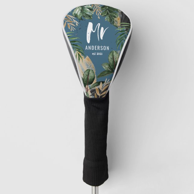 Couvre-club De Golf Mme Pétrole tropical typographie bleue (Devant)