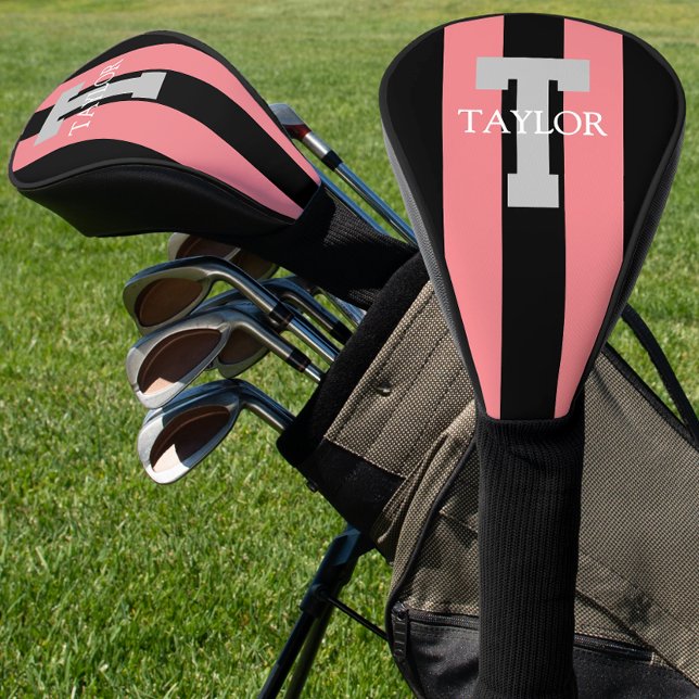 Couvre-club De Golf Modern Monogram Custom Pink (Créateur téléchargé)
