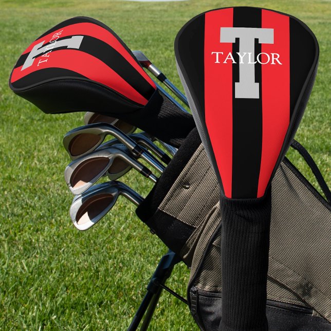Couvre-club De Golf Modern Monogram Custom Red (Créateur téléchargé)