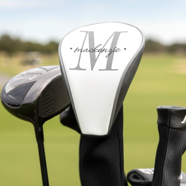 Couvre-club De Golf Modern Monogram Minimal Black White (Créateur téléchargé)